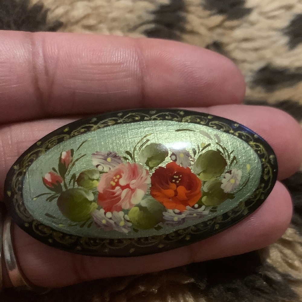 Vintage Floral Painted Brooch
